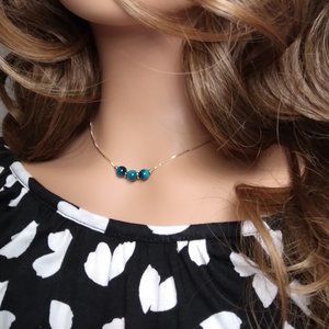 Blue Tigers Eye Gemstone Necklace with Gold Chain